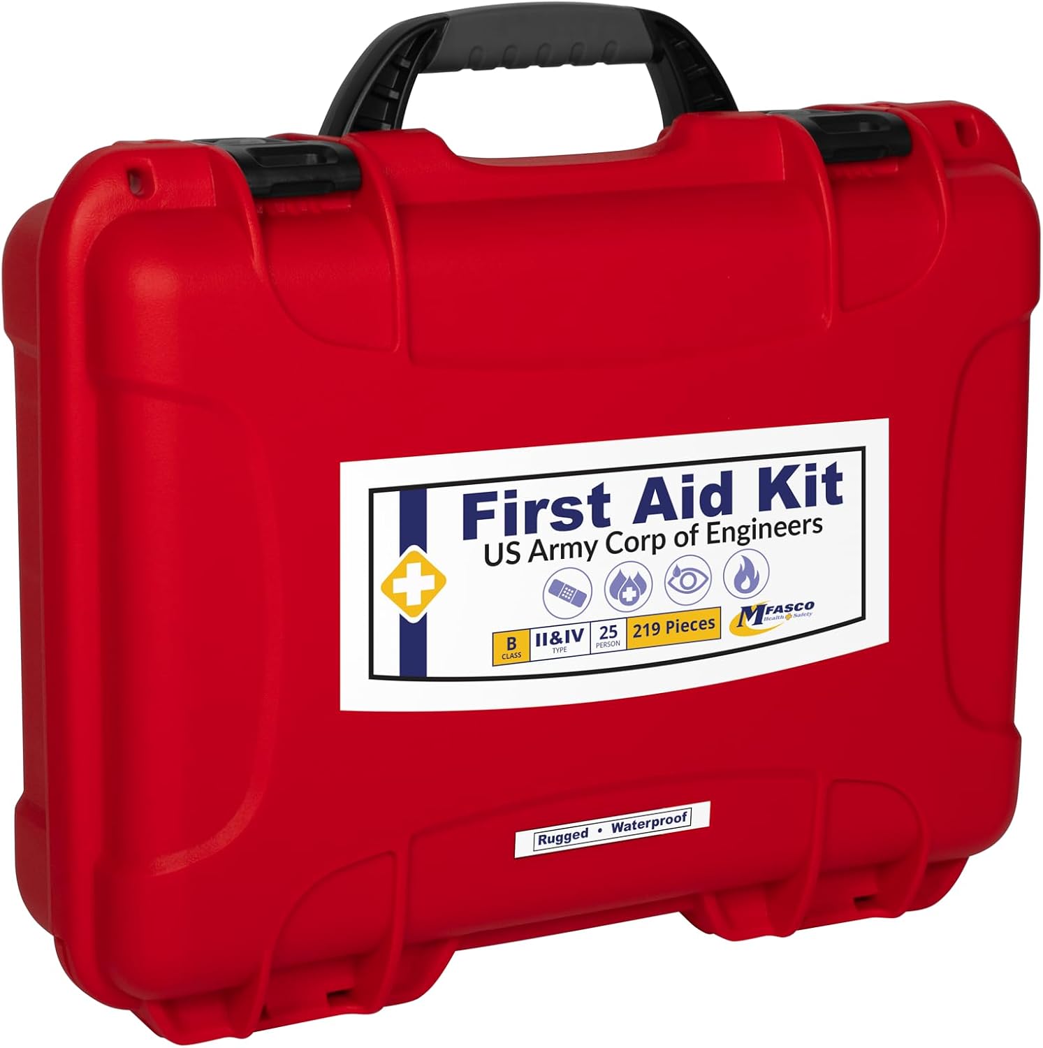 MFASCO Waterproof Rugged First Aid Kit 2021 OSHA Class B & 2024 EM385-1-1 Approved, Rugged Case for Construction & Work Sites