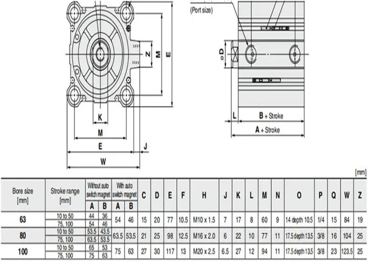 CQ2 Series CDQ2B100 CQ2B100 Double Acting Thin Compact Cylinder with Magnetic(Stroke 5mm,CDQ2B100)