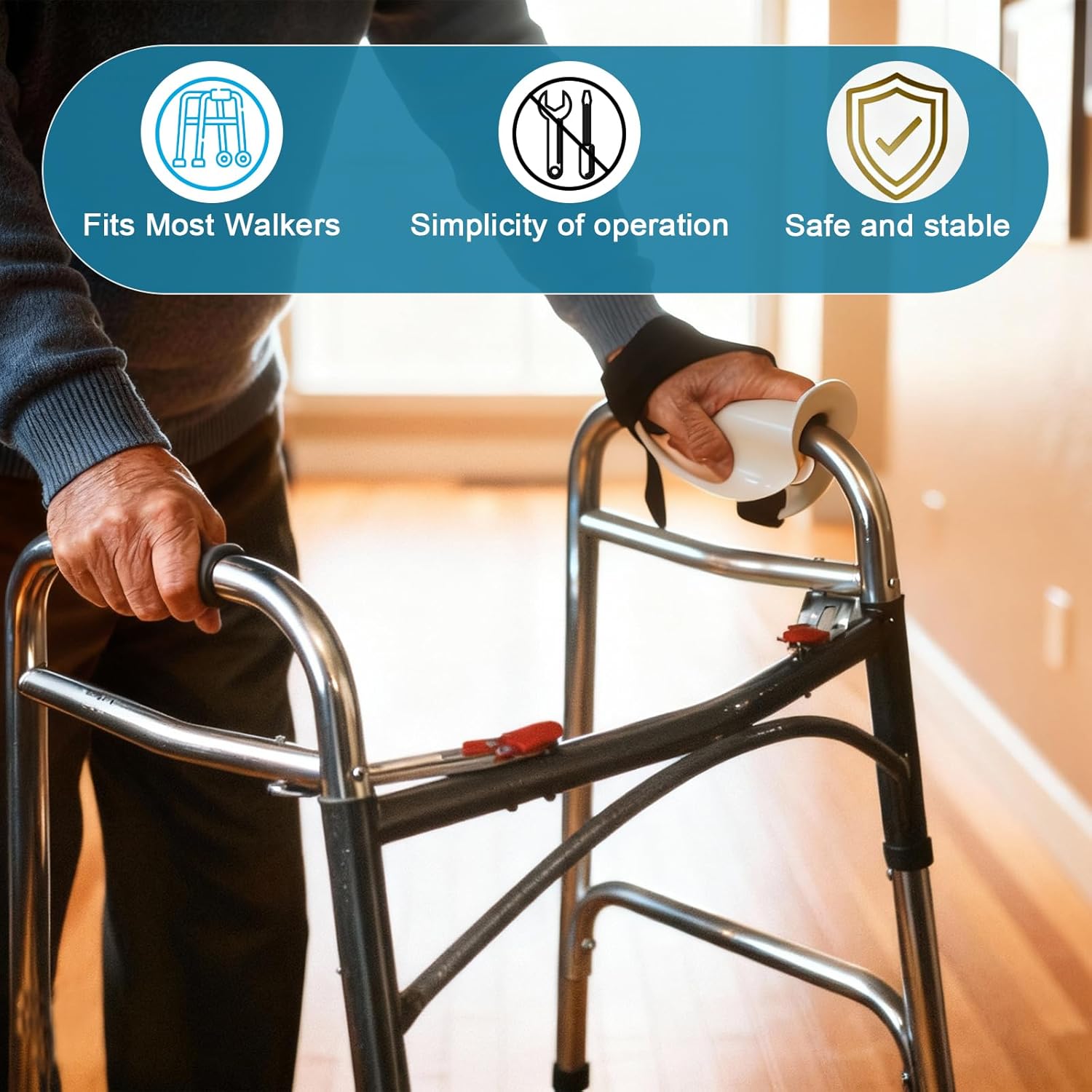 Left Hand Walker Splint with Two Securing Straps, Cushioned Walker Padding for Comfortable Grip, Hand Brace Splint for Seniors, Rehab and Elderly Rollator and Limited Hand Mobility Users