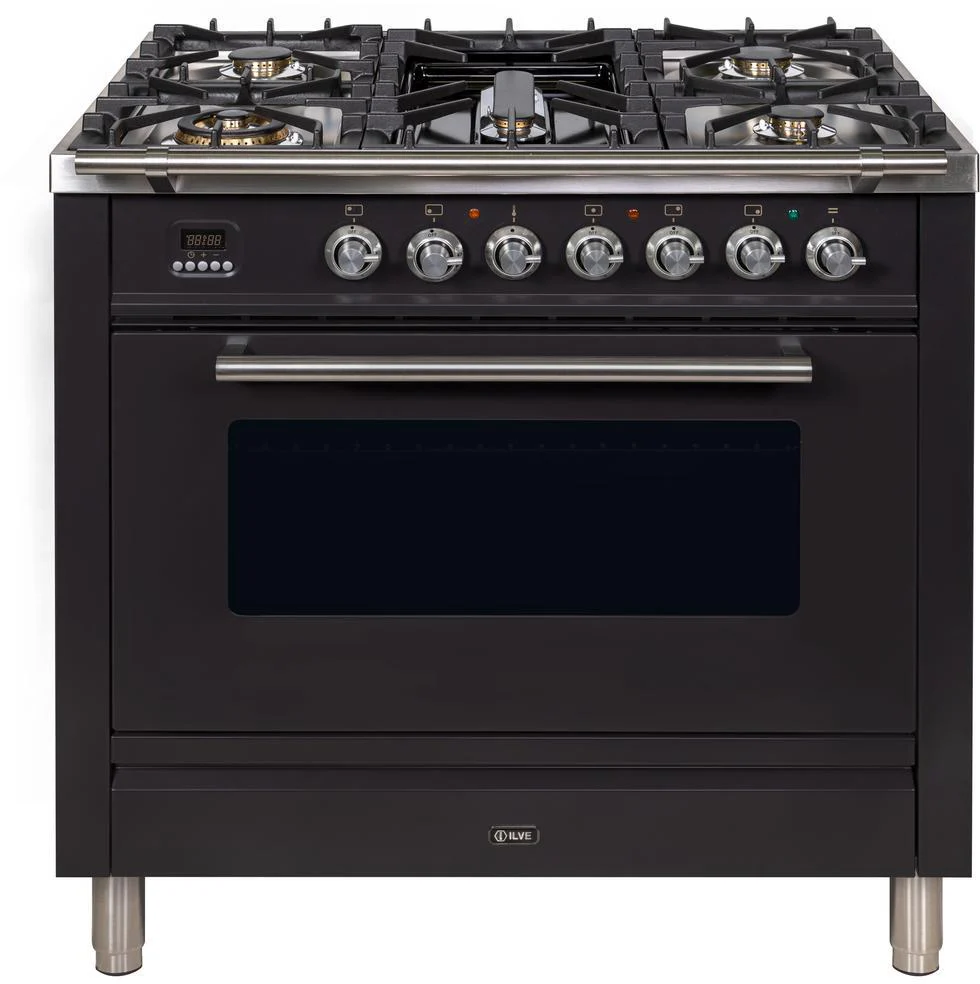 ILVE 36-Inch Professional Plus Gas Range with 5 Sealed Burners - 3.5 cu. ft. Oven - Matte Graphite (UPW90FDVGGMX)
