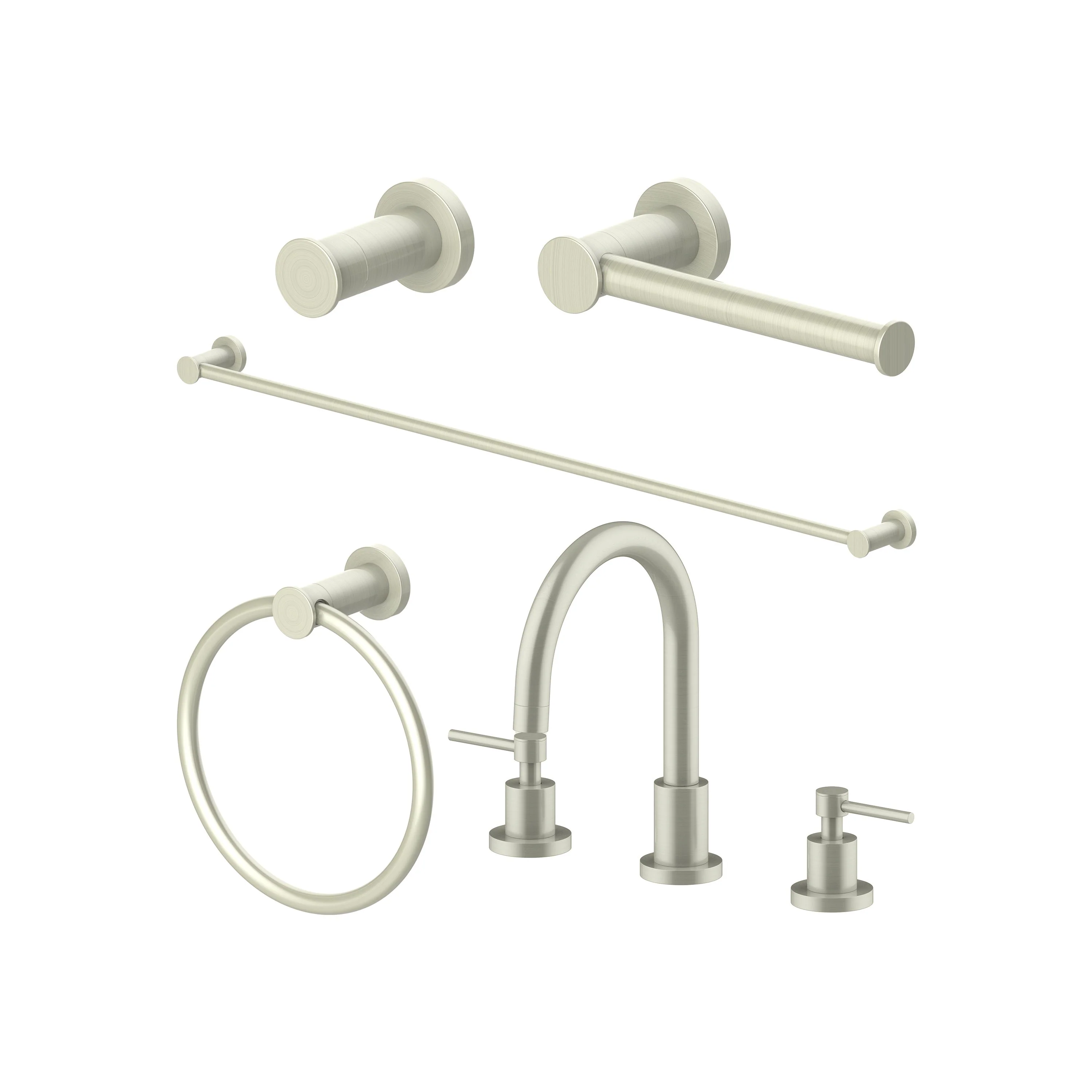 ZLINE Emerald Bay Bathroom Package with Faucet, Towel Rail, Hook, Ring and Toilet Paper Holder in Brushed Nickel (5BP-EMBYACCF-BN)