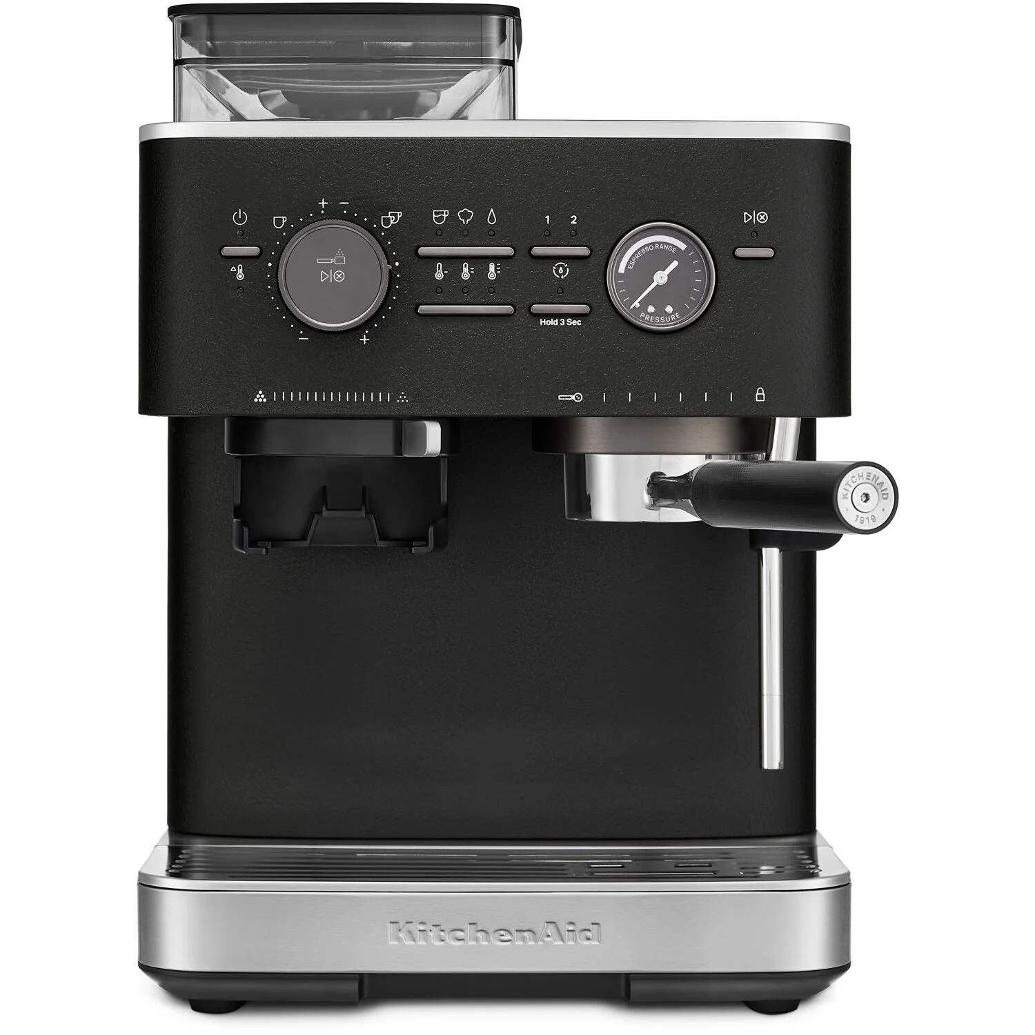 KitchenAid Semi-Automatic Espresso Machine with Burr Grinder in Cast Iron Black - 15 Bar Pump (KES6551BK)