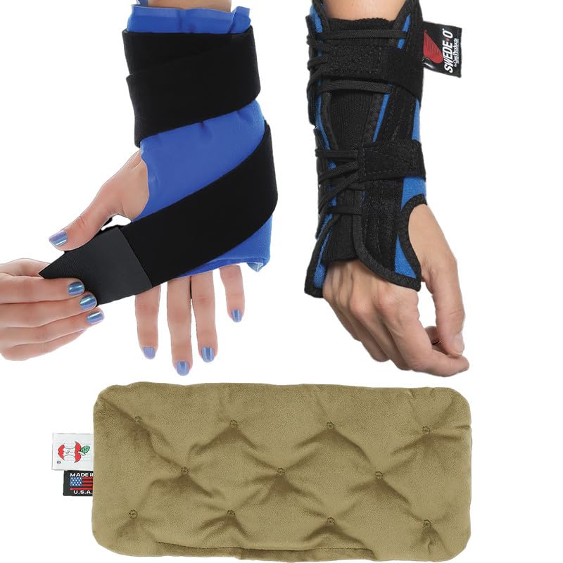 Core Products Carpal Tunnel and Arthritis Relief Bundle - Carpal Tunnel Wrist Brace (L/R), Microbeads Moist Heat Pack for Aching Joints, Hot & Cold Therapy for Muscle Contusion, Black