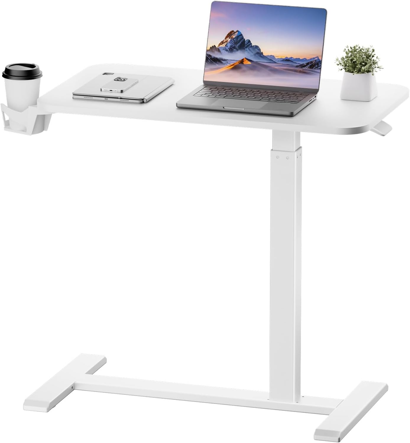 COMHOMA Adjustable Overbed Bedside Table with Wheels, Pneumatic Mobile Rolling Laptop Desk, Height Adjustable Standing Desk Bed Table for Hospital and Home Use (28