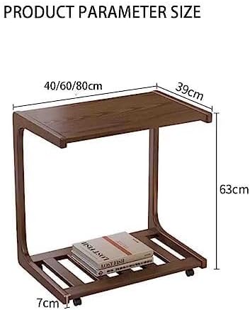 Overbed Table with Wheels, Solid Wood Sofa Side Cabinet, Movable C-Shaped Table for Living Room, Hospital & Home Use, Adjustable Height(L 80 CM)