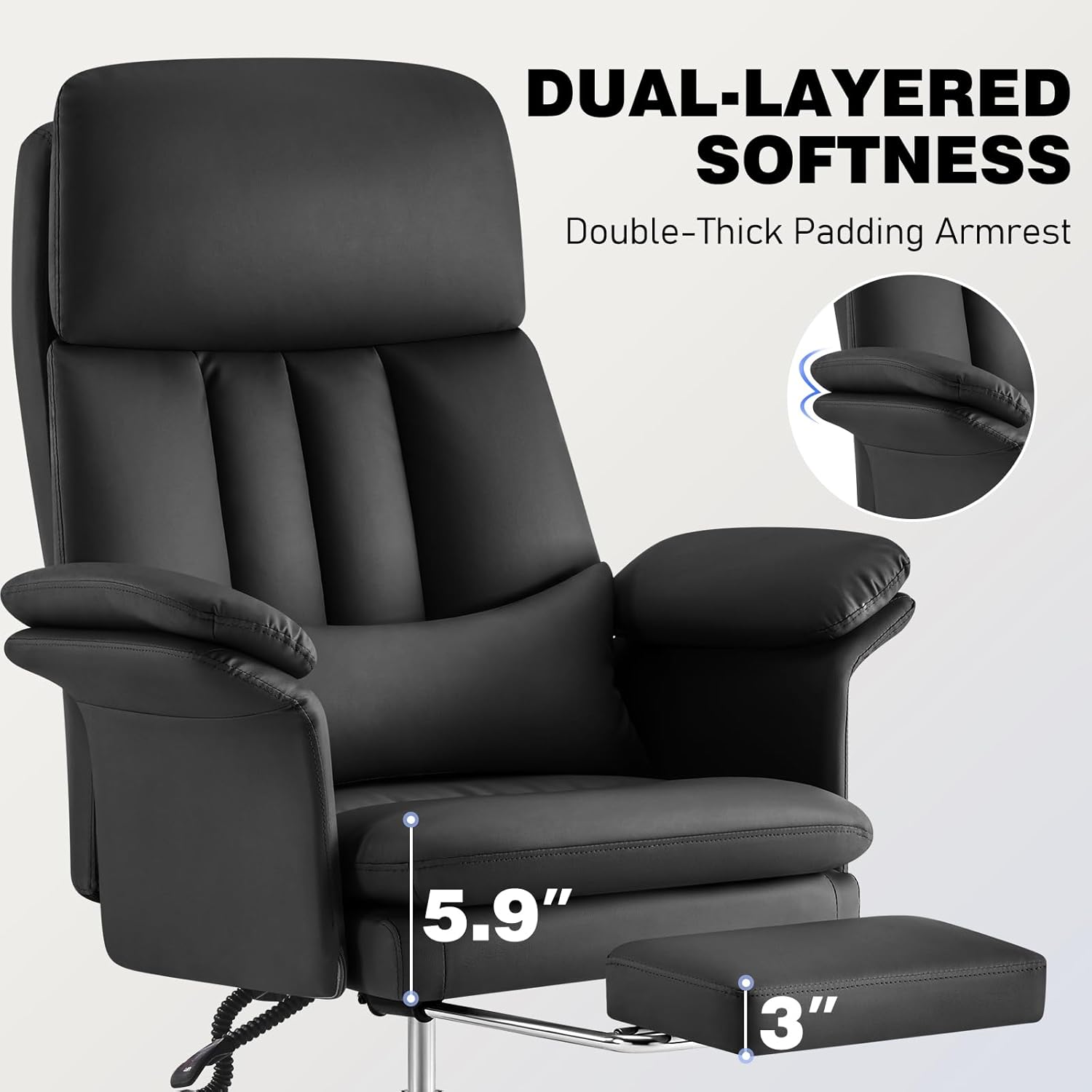 Big Tall Executive Office Chair with Footrest 400lbs, High Back Ergonomic Gaming Chair, Premium PU Leather with Adjustable Lumbar Support Double-Layered Armrests,Black