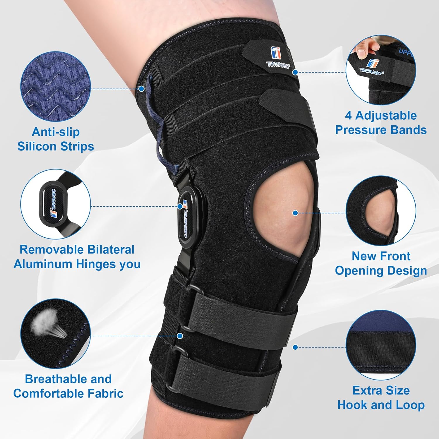 Knee Braces for Knee Pain Women Men, 16inch Hinged Knee Brace with for Side Stabilizers Meniscus Tear Knee Pain ACL MCL Injury Recovery Wraparound Knee Support with 4 Adjustable Compression Straps
