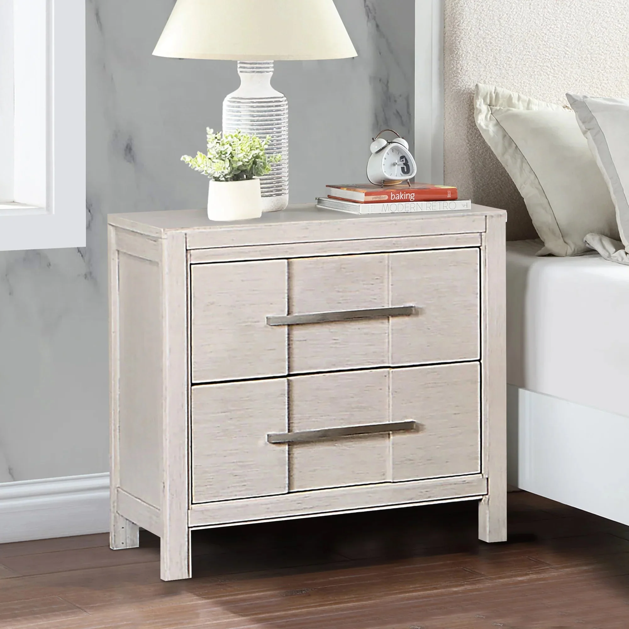 Parrot Uncle Berenice 23-Inch Transitional 2-Drawer Nightstand in Solid Wood