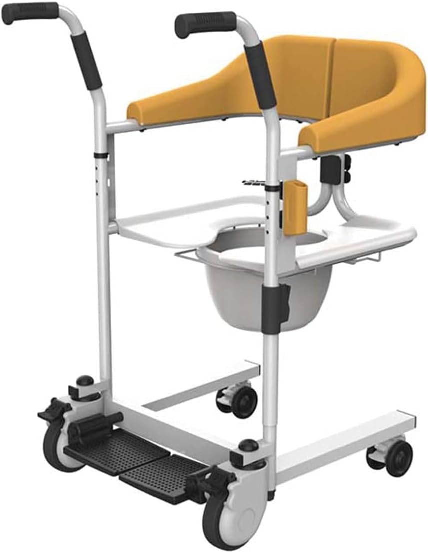 Transport Patient Transfer Chair,Patient Lift for Home Portable Mobility Chair Transfer Lifter W/ 180° Split Seat & Bedpan Patient Lift Transfer Chair Commode for Seniors Disabled