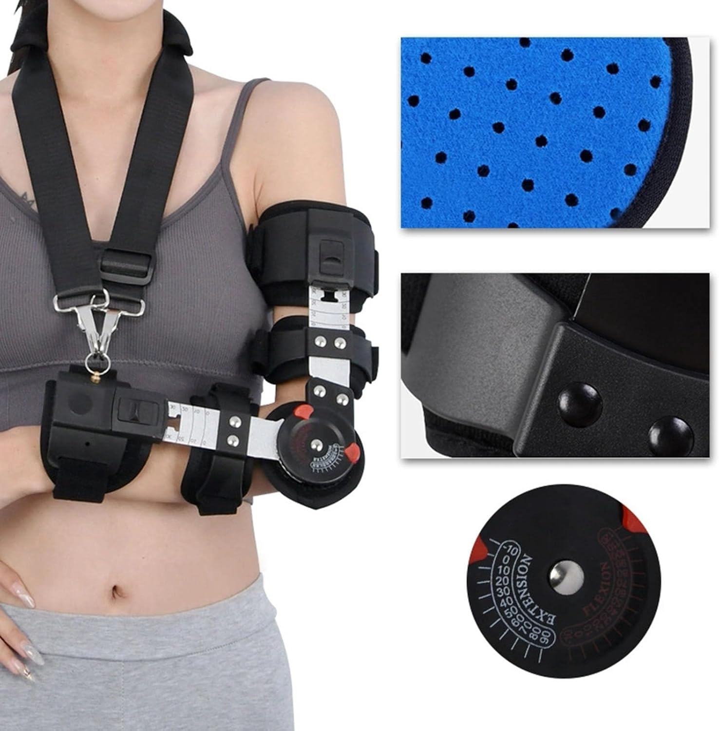 Hinged Elbow Brace Post Elbow Brace with Strap Adjustable Elbow Immobilizer Injury Recovery Support Arm Sling for Post Op, Surgery Recovery,Left-Right