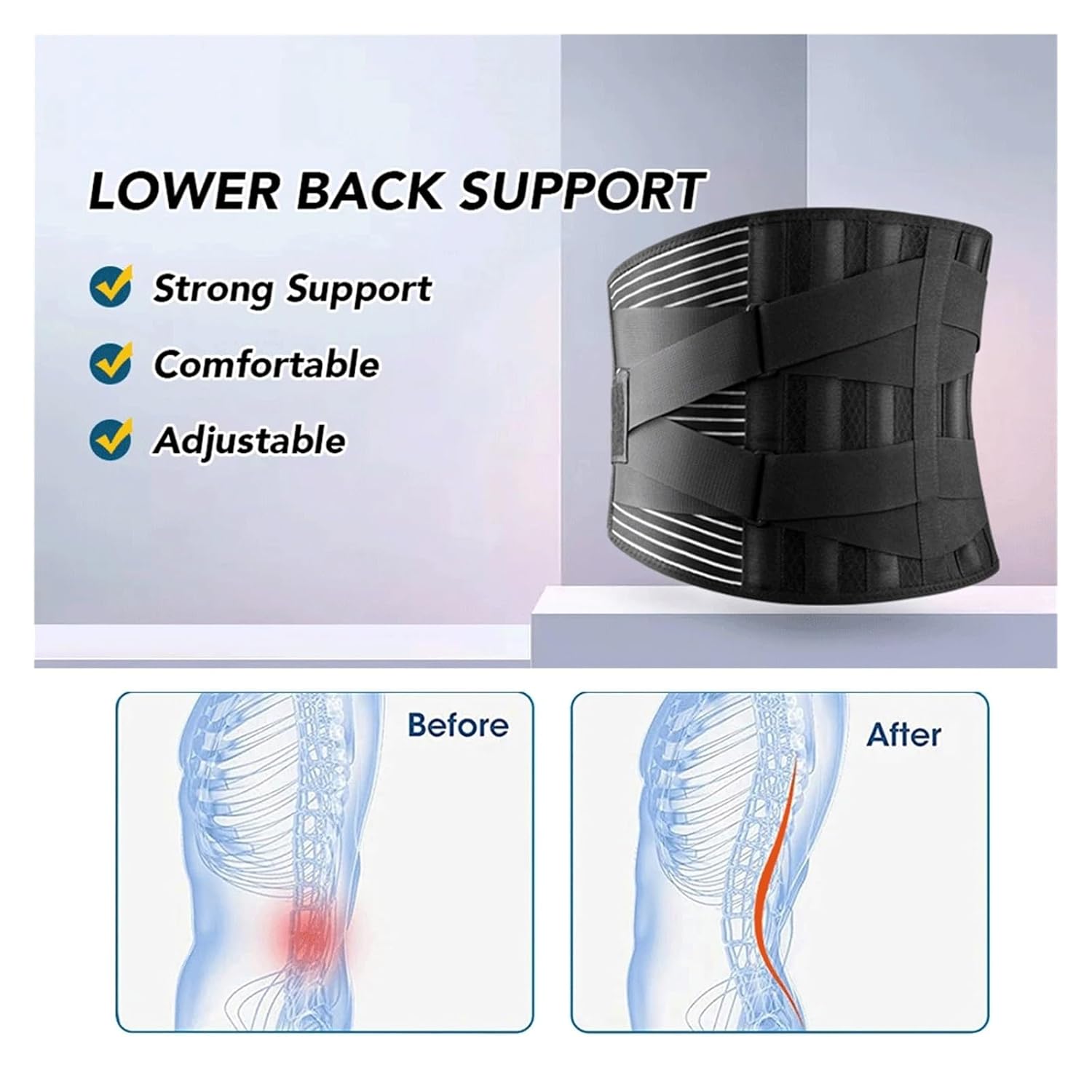 Adjustable Back Lumbar Support Belt Pull Waist Orthopedic Brace Spine Relaxed Decompression Anti-skid Breathable(Medium)