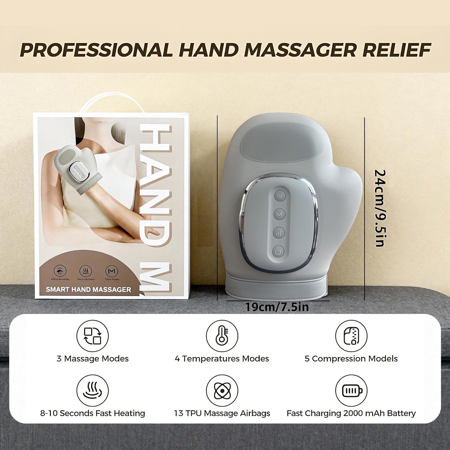 Hand Massager with Heat and Compression, 3-in-1 Professional Hand Massager for Arthritis and Carpal Tunnel Relief, 5 Intensity & 3 Heat Settings, Christmas Gift for Women Men, Office Workers, Seniors