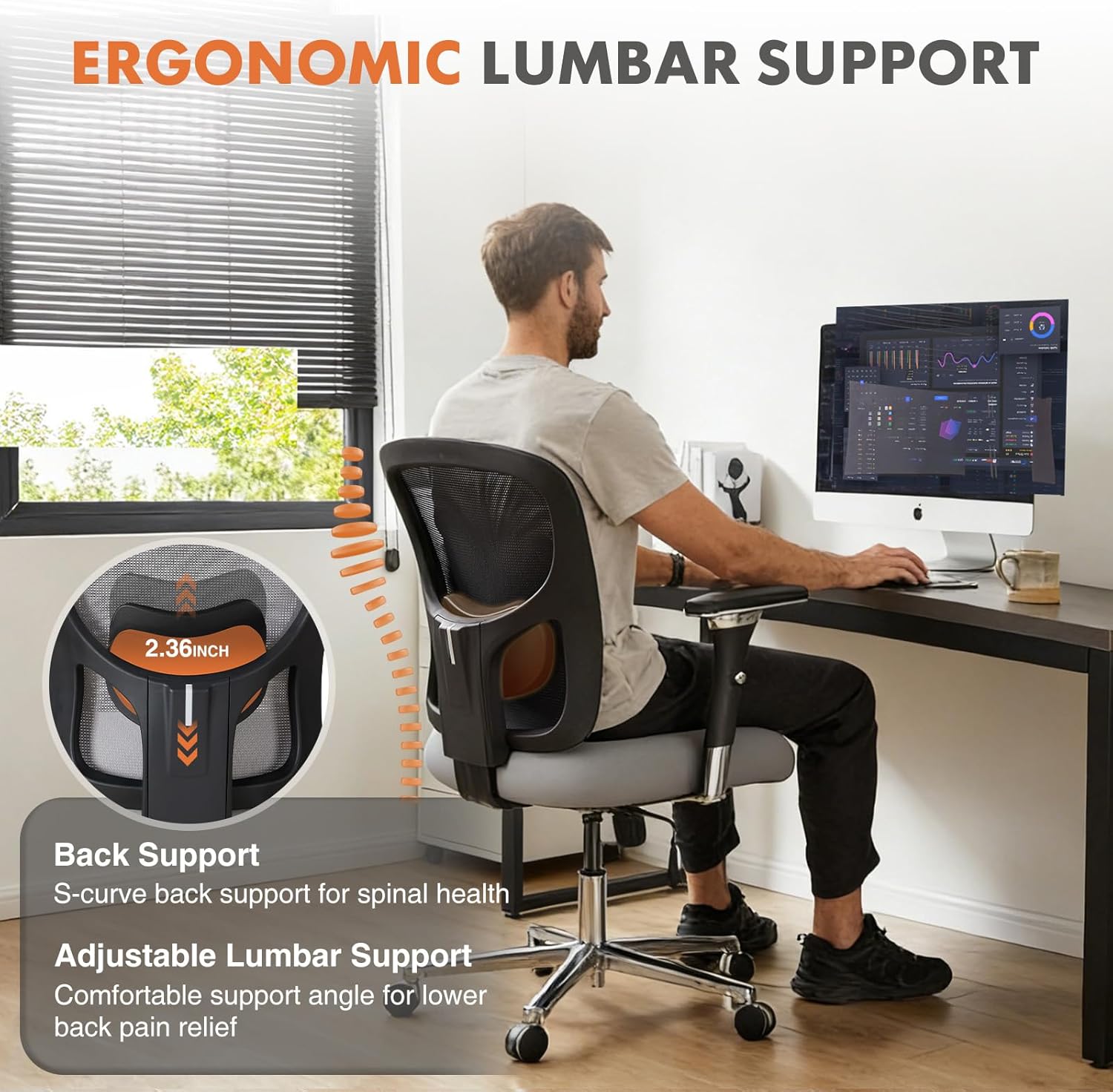 Sweetcrispy Big and Tall Office Desk Chair with Lumbar Support, 500lbs Heavy Duty Mesh Ergonomic Computer Chair with 4D Armrest and Wide Comfy Seat, Wheels for Adult