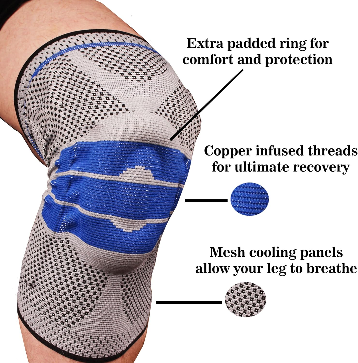 Copper D Copper Compression Knee Sleeve - Rayon from Bamboo Charcoal Copper Infused Knee Support Brace