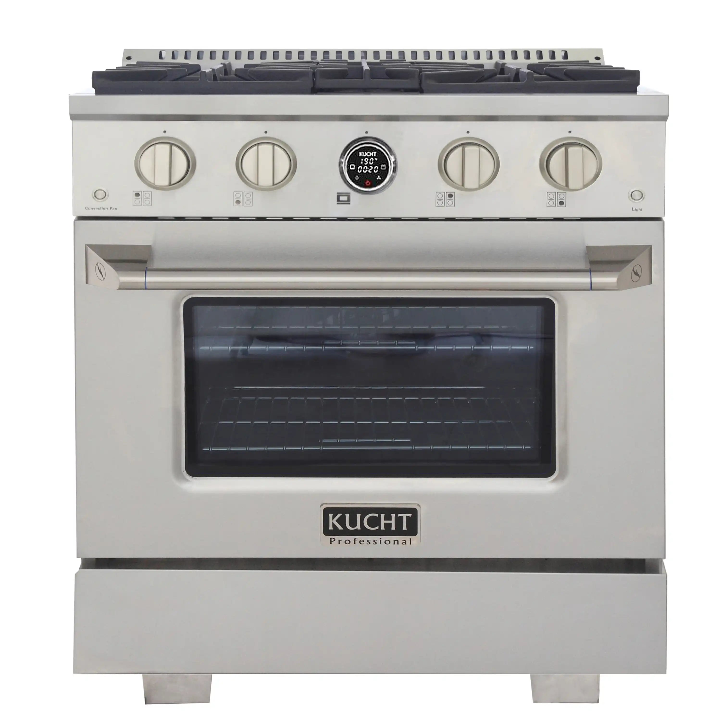 Kucht Horus 30-Inch Dual Fuel Range in Propane Gas with  4.2 cu. ft. Electric Oven & 4 Gas Burners in Stainless Steel with Digital Thermostat (KXP30-SS/LP)