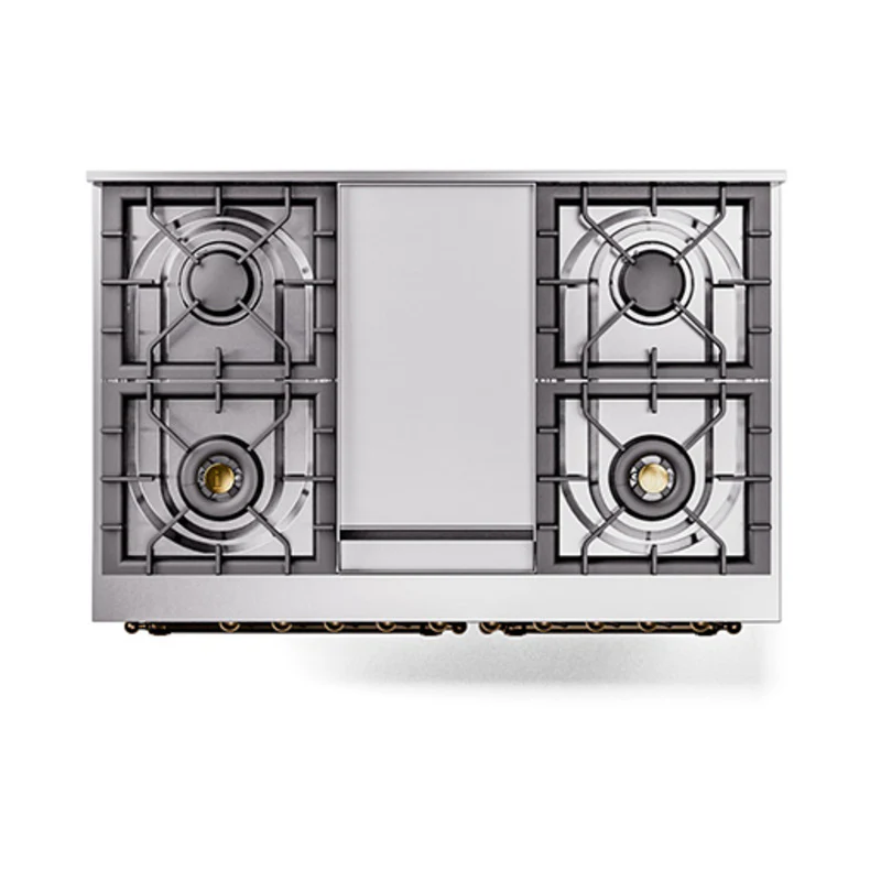 ILVE 40-Inch Nostalgie II Noblesse Dual Fuel Range with Solid Door Oven in Glossy Black with Bronze Trim (UND40FQNMPBKB)