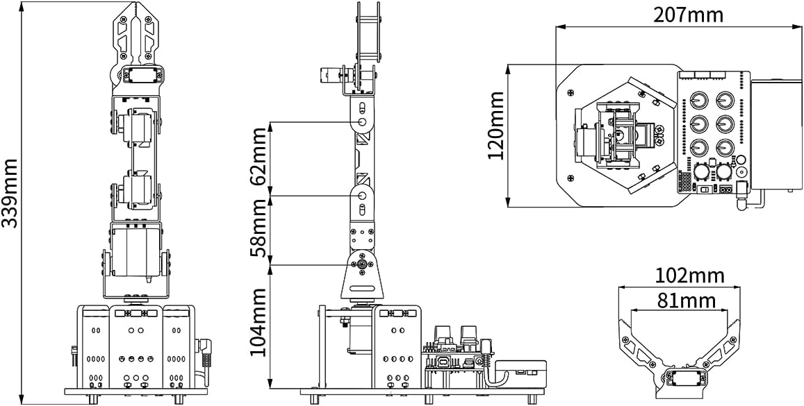 Robotic Arm with Arduino 5DOF/Axis AI Smart Robot Arm Open Source STEM Educational Building Robotics & Engineering Kits, Science/Coding/Programming Set, miniArm Standard Kit