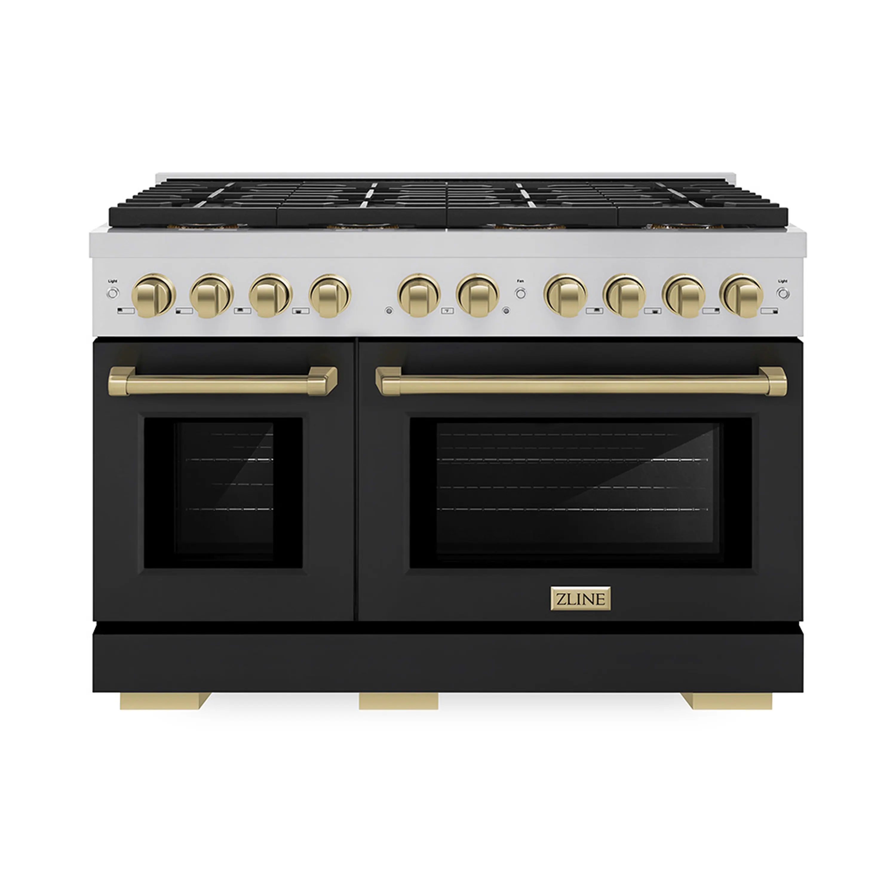 ZLINE Autograph Edition 48-Inch 6.7 cu. ft. Paramount Dual Fuel Range with 8 Burner DuoPro鈩?Cooktop and Dual Ovens with Black Matte Doors and Champagne Bronze Accents (PSDRZ-BLM-48-CB)