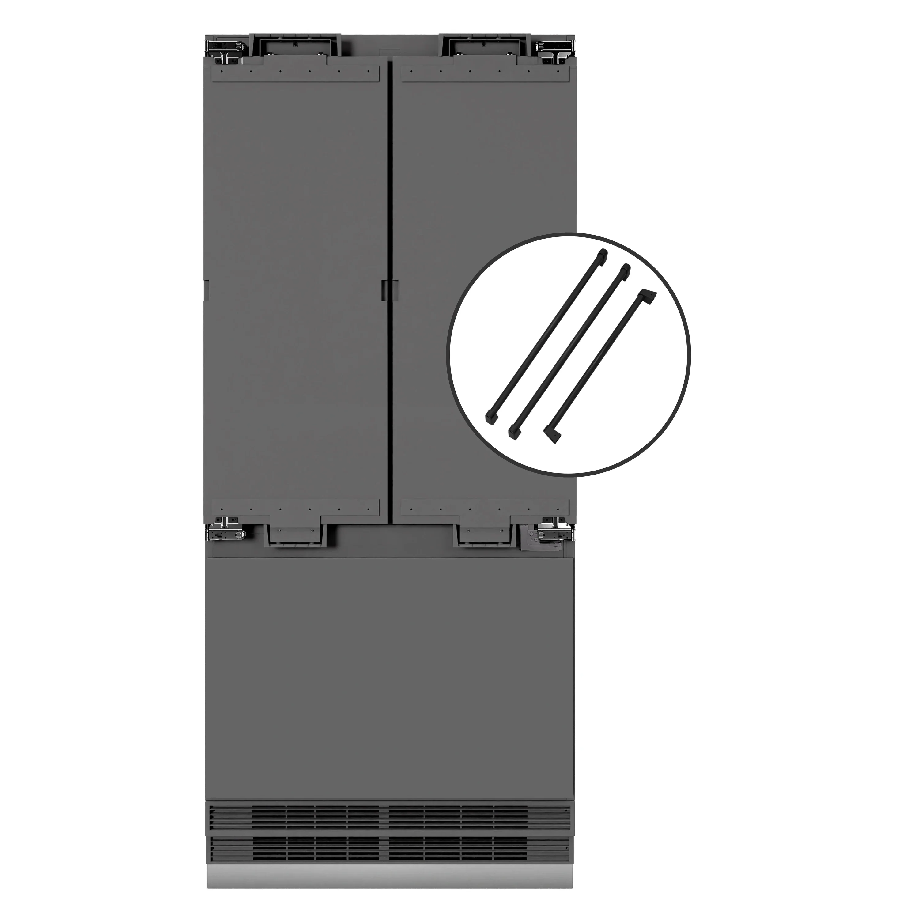 ZLINE Autograph Edition 36-Inch 19.6 cu. ft. French Door Built-In Bottom Freezer Refrigerator with Water Dispenser and Ice Maker with Graphite Gray Interior in Panel Ready and Matte Black Accents (GRBIVZ-36-MB)