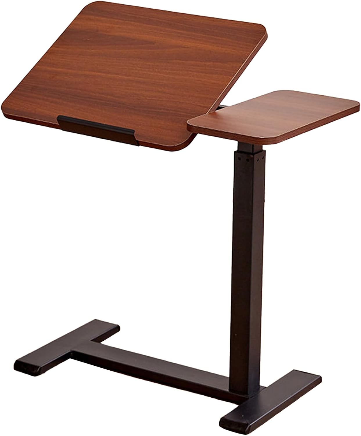 ELQ Solid Wood Overbed Bedside Table with Wheels, Adjustable Tilt Hospital Bed Table with Hidden Casters, Pneumatic Lifting, for Bedroom, Hospital, Couch, Office