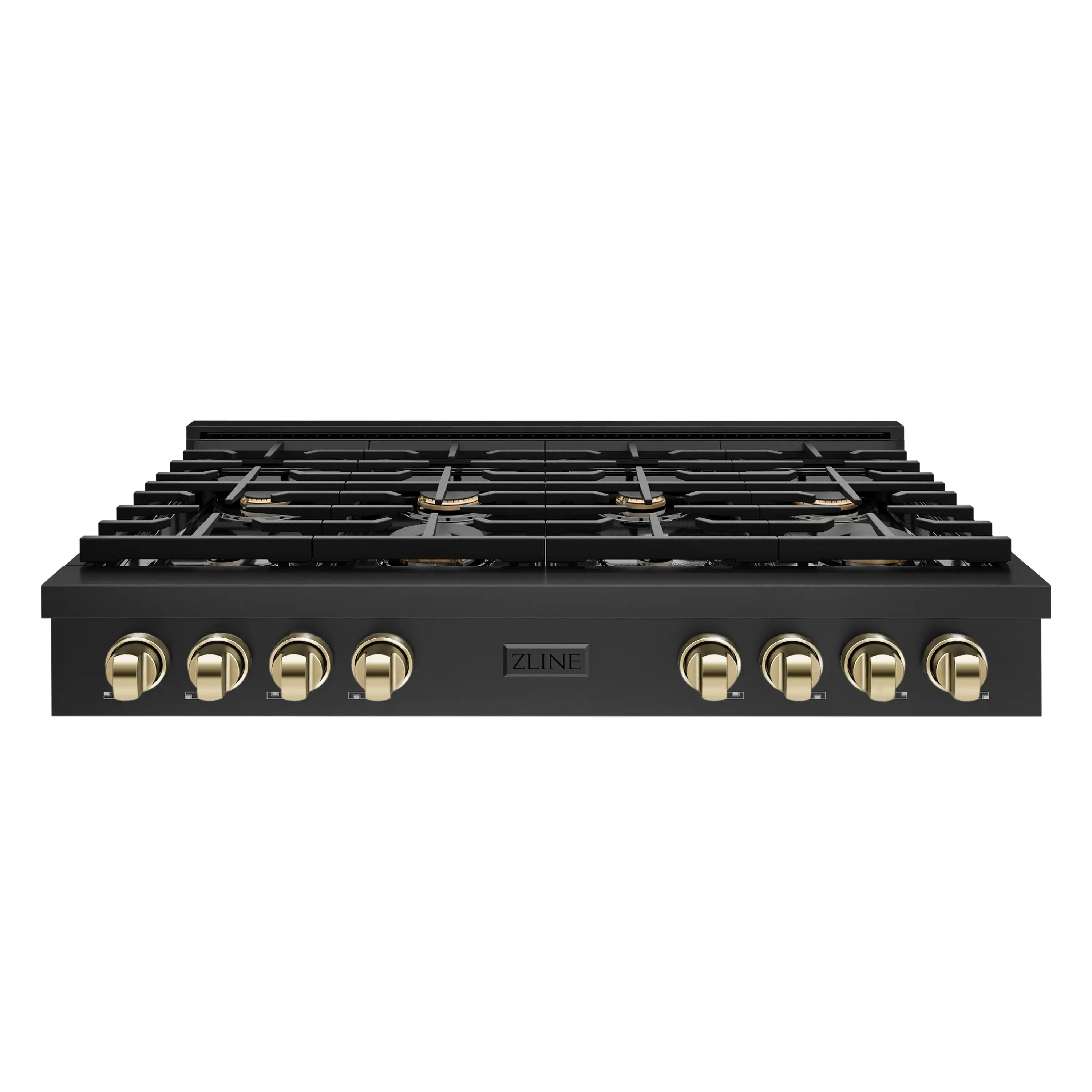 ZLINE Autograph Edition 48-Inch Paramount Gas Rangetop with 8 Burners and Porcelain Cooktop in Black Stainless Steel with Polished Gold Accents (SRTBZ-48-G)