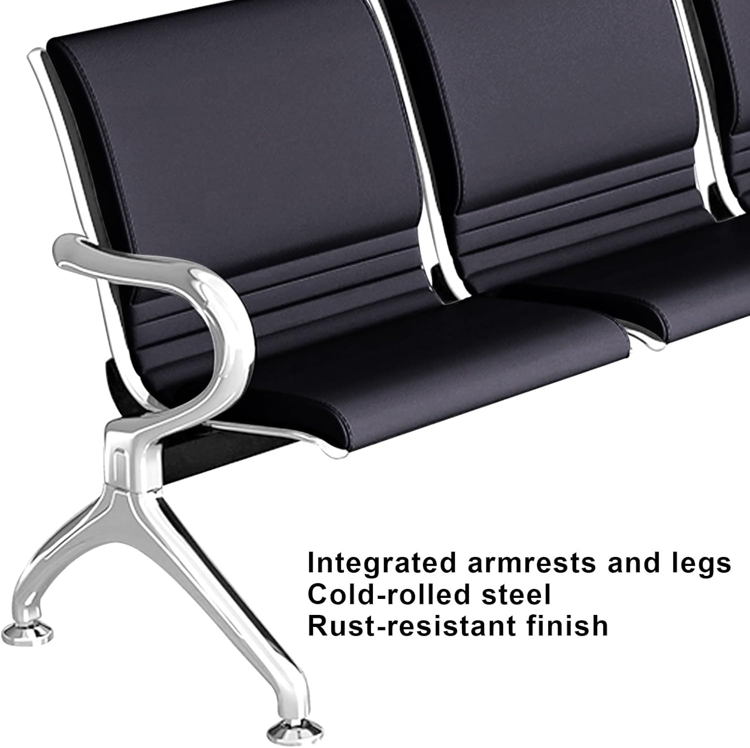 Blue 3Seat Reception Chairs with Arms Thick 4Cm Leather Cushions Durable Waiting Room Bench for Clinics Banks Airportsstylish Seating Furniture (Orange)