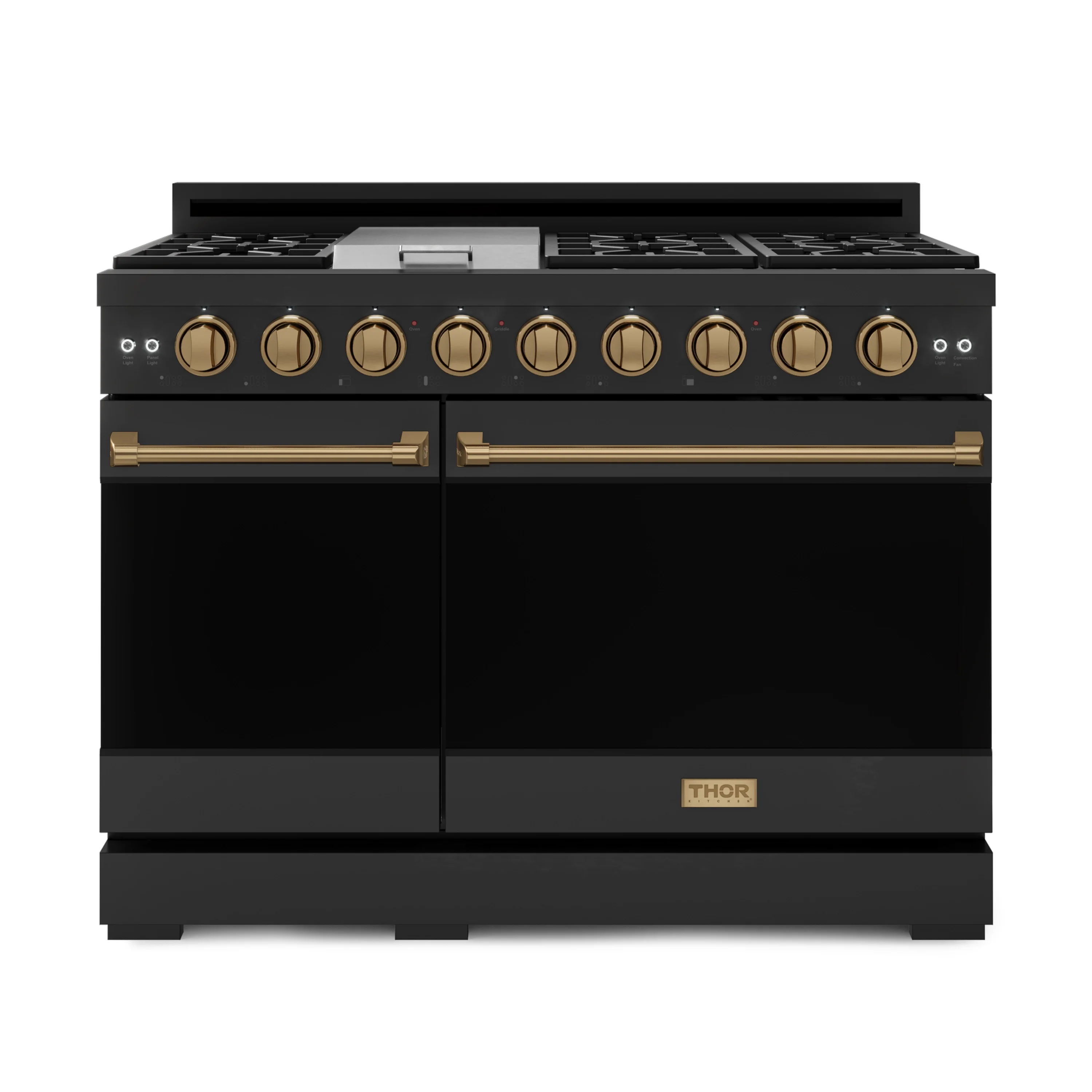 Gordon Ramsay by Thor Kitchen 48-Inch Professional Natural Gas Range with 6.8 Cu. Ft. Double Oven in Black with Bronze Trim (RSG48EB-BRZ)