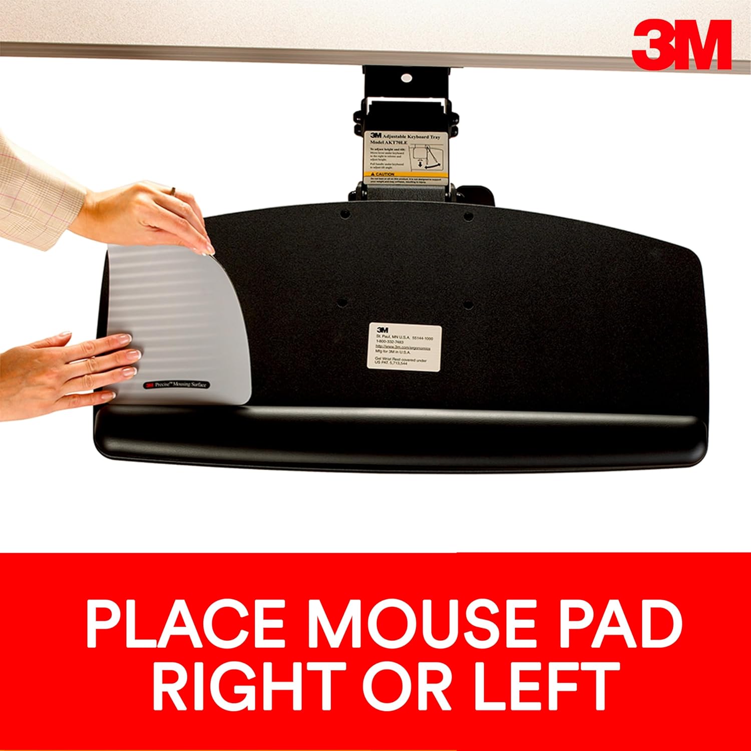 3M Keyboard Tray, Just Lift To Adjust Height And Tilt, Sturdy Tray Includes Gel Wrist Rest And Precise Mouse Pad, Swivels Side To Side And Stores Under Desk, 23
