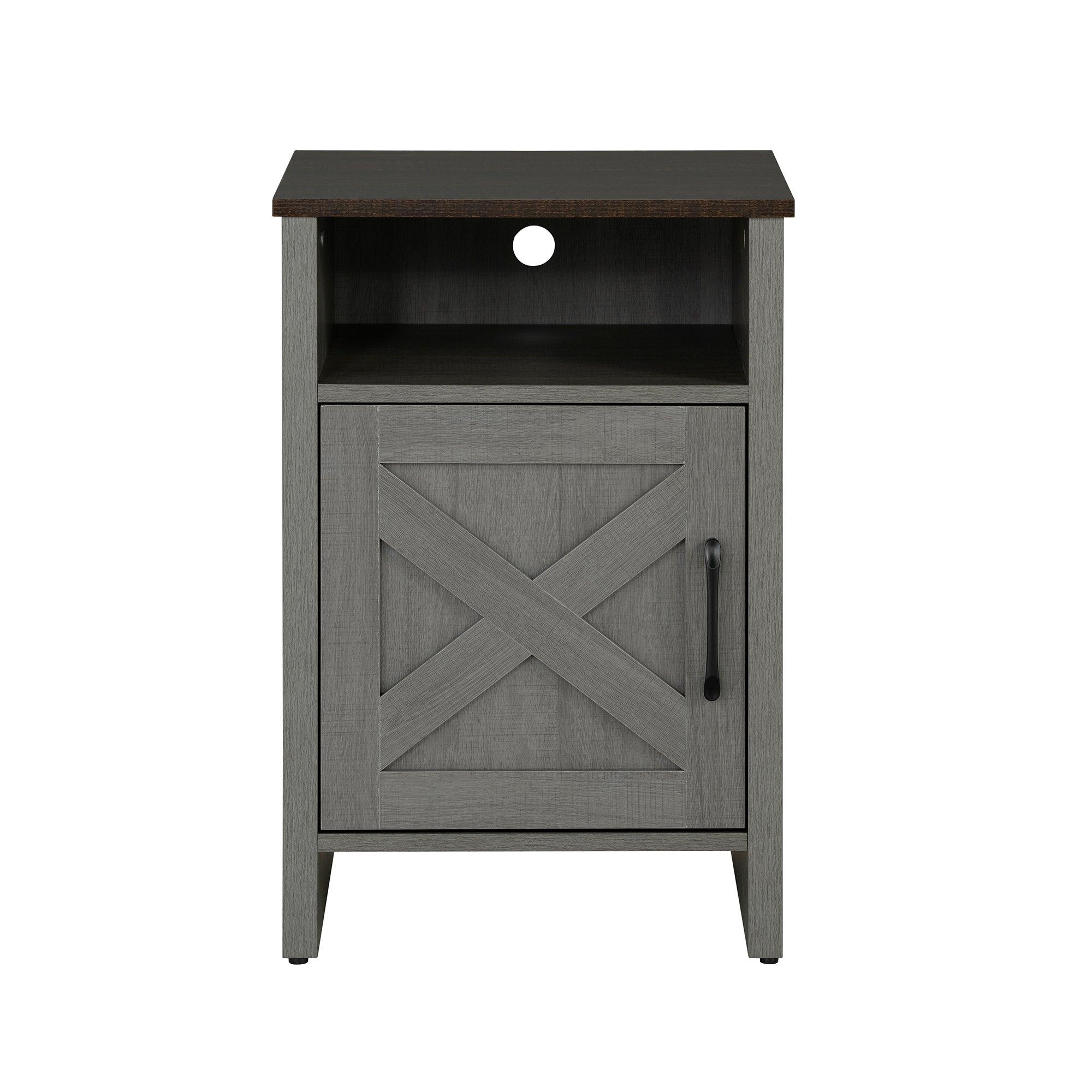 Parrot Uncle Furniture of America Farmhouse Grey 16-Inch Side Table with Barn Door and Open Shelf (SL-AC4002-PU)