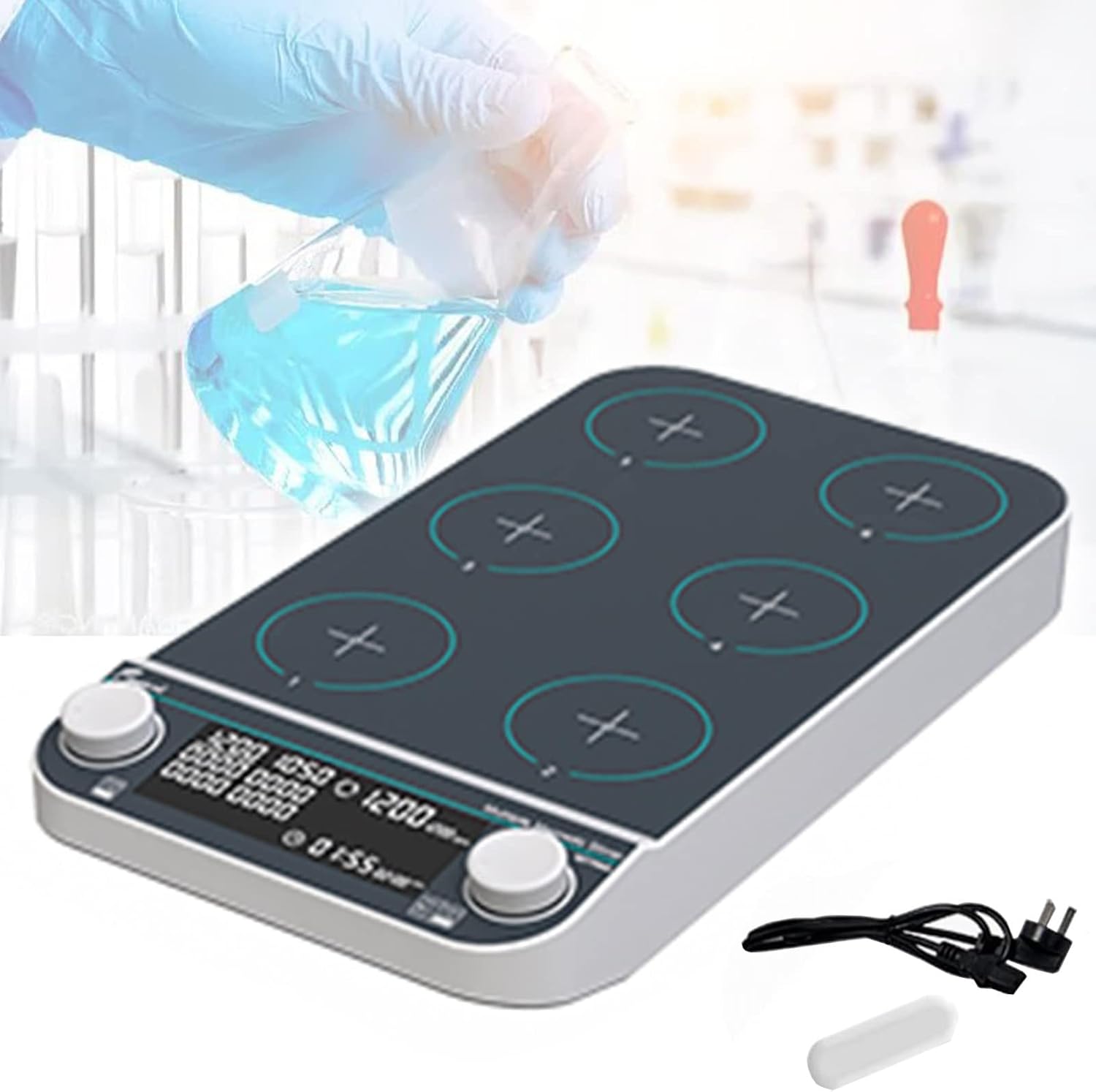 Multi-Position Magnetic Stirrer (50-1500 RPM), Synchronous/Asynchronous Control, Timing (1 Min - 19 H 59 Min), LED Display, Laboratory Use,MS6