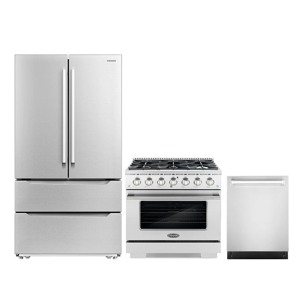 Cosmo 3 - Piece Appliance Package - 36-Inch Gas Range, 24-Inch Dishwasher and French Door Refrigerator (COS-3PKG-096)