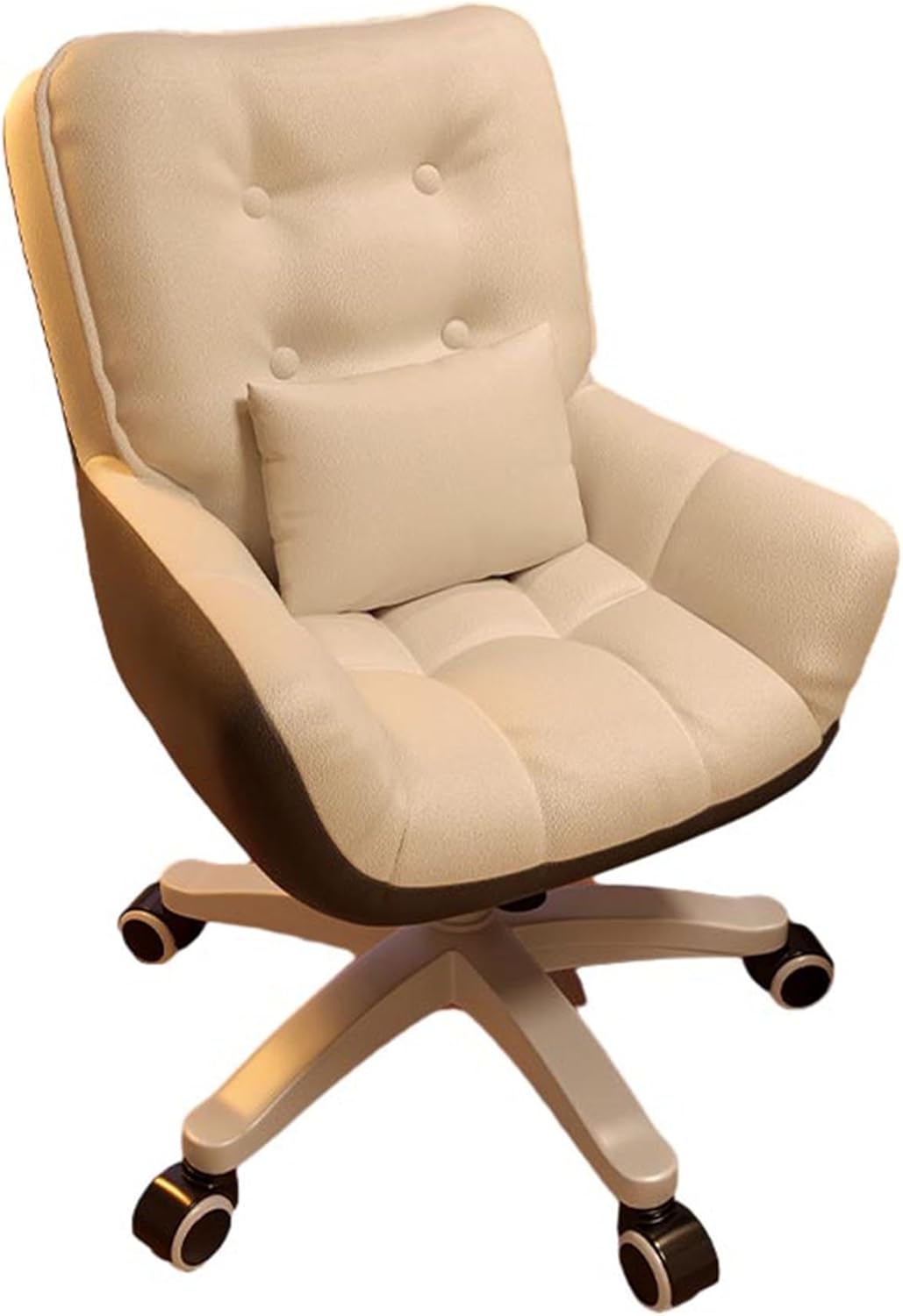 Home Office Desk Chair, Leather Ergonomic Swivel Computer Task Chair with Lumbar Support and Arms, Adjustable Height Vanity Chair, Easy to Assemble (Off-White+gray1-Height 75-85CM