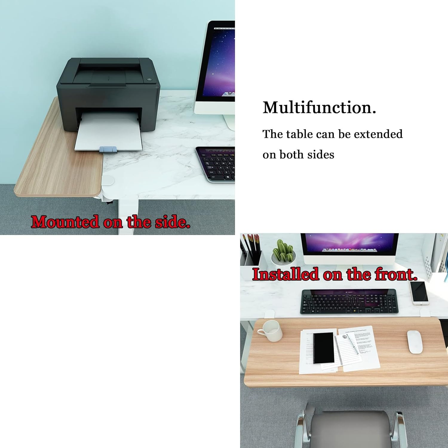 Computer Desk Extender Mouses Tray 55/65/75x25cm - 90° Foldable Keyboard Tray Wooden Support Shelf - with K-Bracket - Ergonomic Table Arm Elbow Support for Office,Black-75x25cm(30x10Inch)