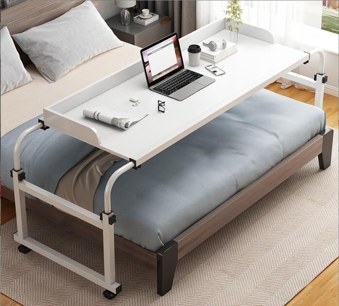 Adjustable Height Bed Desk Overbed Table with Wheels Overbed Swivel Table Withwheelsiarge Cross Bed Table for Laptop Eating Home Hospital