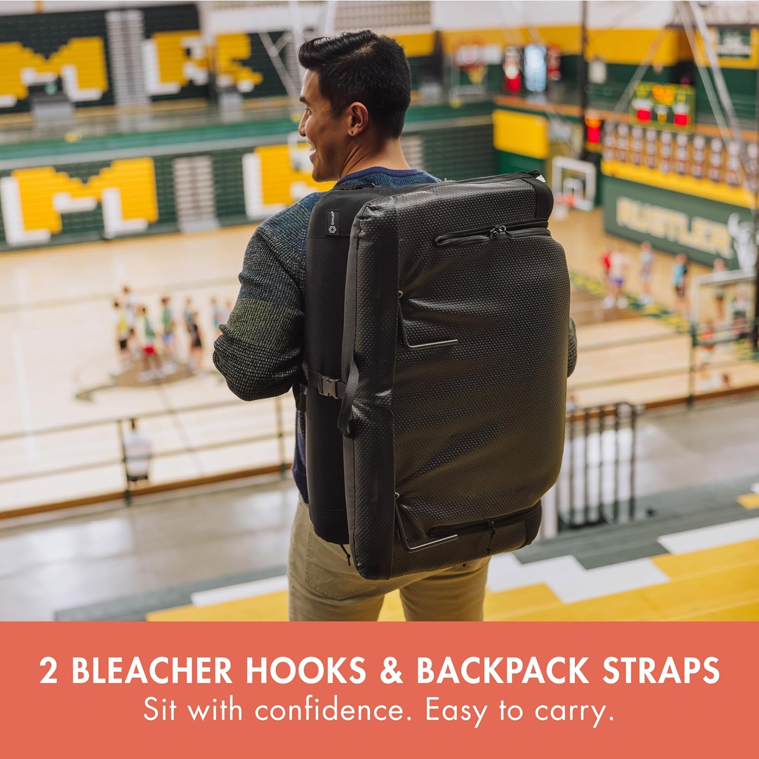 PICNIC TIME Ventura XL Portable Reclining Stadium Seat with Back Support, Folding Bleacher Chairs with Back and Cushion, Thick Padded Stadium Seat and Armrest, Includes Six Backrest Positions, (Black)