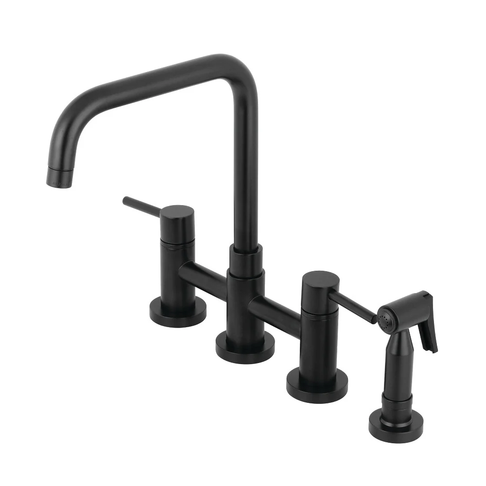 Kingston Brass Concord Bridge Kitchen Faucet with Brass Side Sprayer, Matte Black (KS8280DLBS)