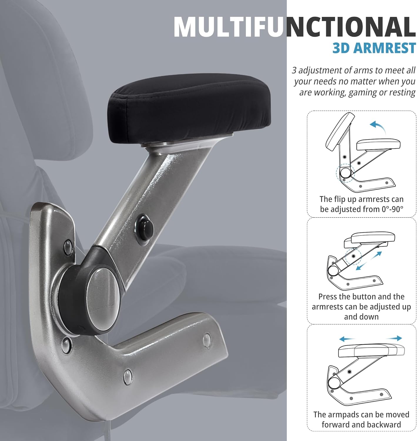 Fabric Big and Tall Office Chair 700lbs-High Back Executive Cloth Computer Chair with Adjustable Lumbar Support 3D Flip Arms Plus Size Rubber Wheels-Extra Wide Large Desk Chairs, Heavy Duty Metal Base