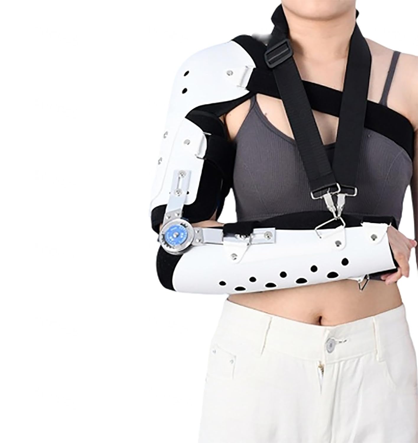 ROM Hinged Elbow Brace,Adjustable Post Op Arm Orthosis Injury Recovery Support,Cubital Tunnel Syndrome,Night Elbow Splint for Men Women,Left (Right-One Size