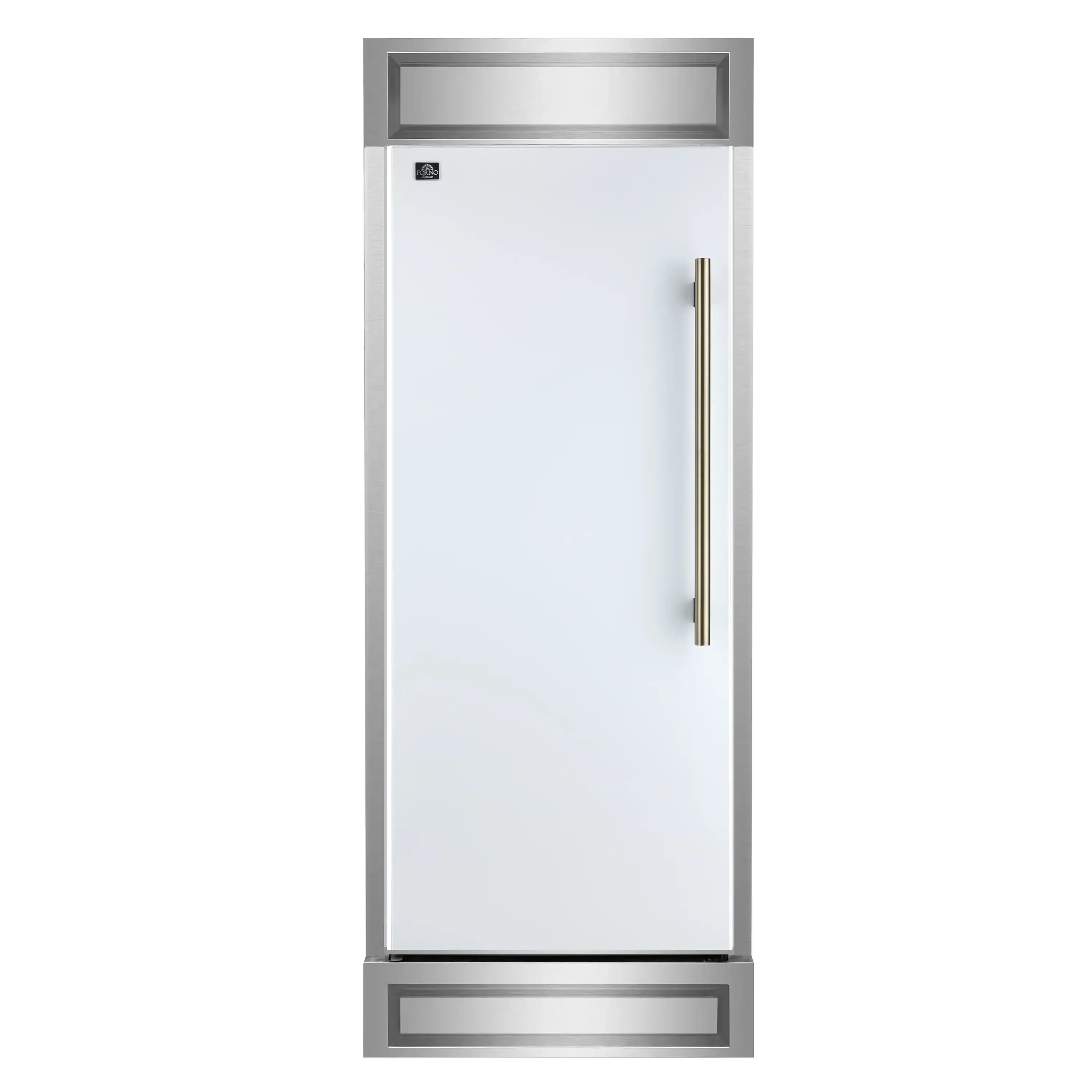 Forno Maderno 28-Inch Built-In 13.6 Cu.Ft. Convertible Refrigerator in White with Antique Brass Handle, Left Swing with Decorative Grille (FFFFD1722-32LMG-WHT)