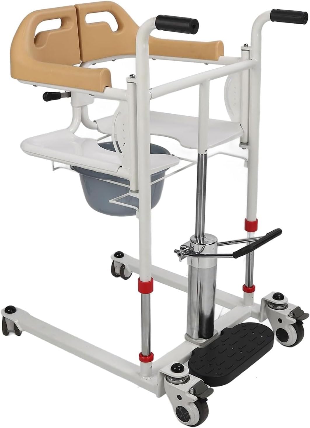 Transport Hydraulic Patient Lift Transfer Wheelchair for Home w/180° Split Seat, Potty and Dining Table Portable Disabled Transfer Lifter Toilet Chair - Height Adjustable (Yellow)