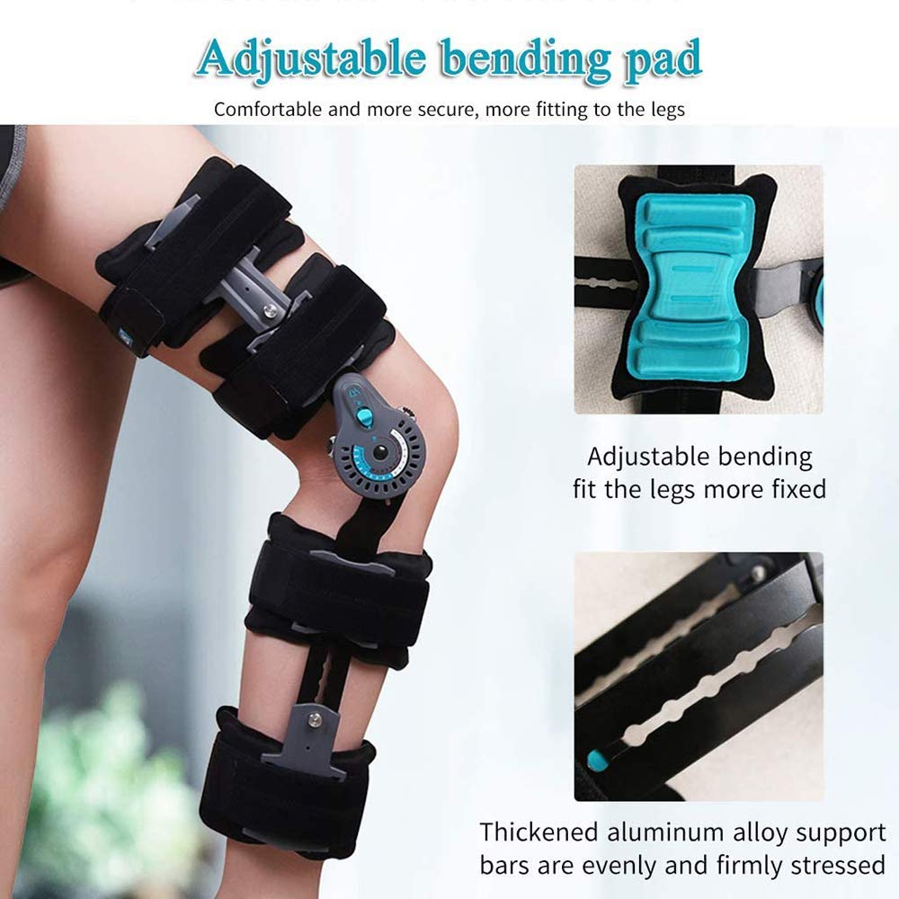Hinged Knee Brace, Hinged Post Op Knee Brace Adjustable Leg Stabilizer Recovery Immobilization After Surgery Fracture Post-Op Meniscus Tear(