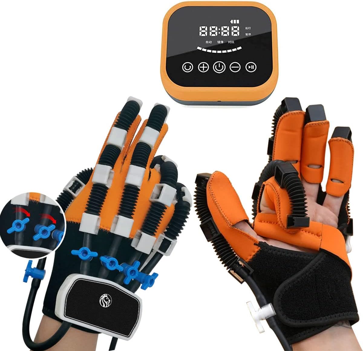 Rehabilitation Robot Gloves Split Finger Training Mirror Mode Stroke Hemiplegia Finger Extension Exercise, LCD Touch Screen/Timing/Intensity can be Adjusted, Yellow, Lefthand M