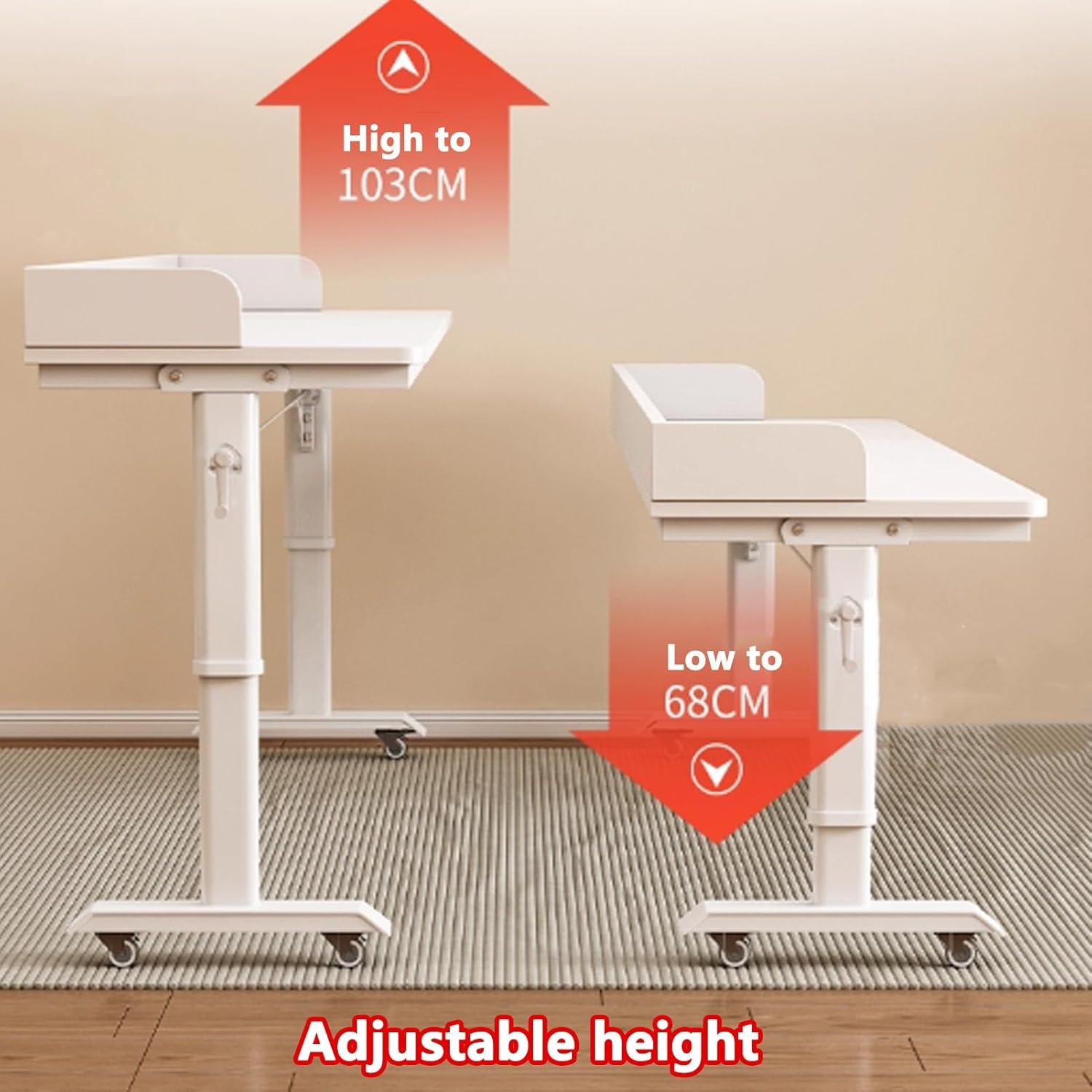 Adjustable Height Mobile Overbed Table with Baffles, Mobile Bed Desk with 360° Wheels, Standing Workstation Laptop Cart, Laptop Desk Over Bed Table for Home(White,120x50cm/47x20)