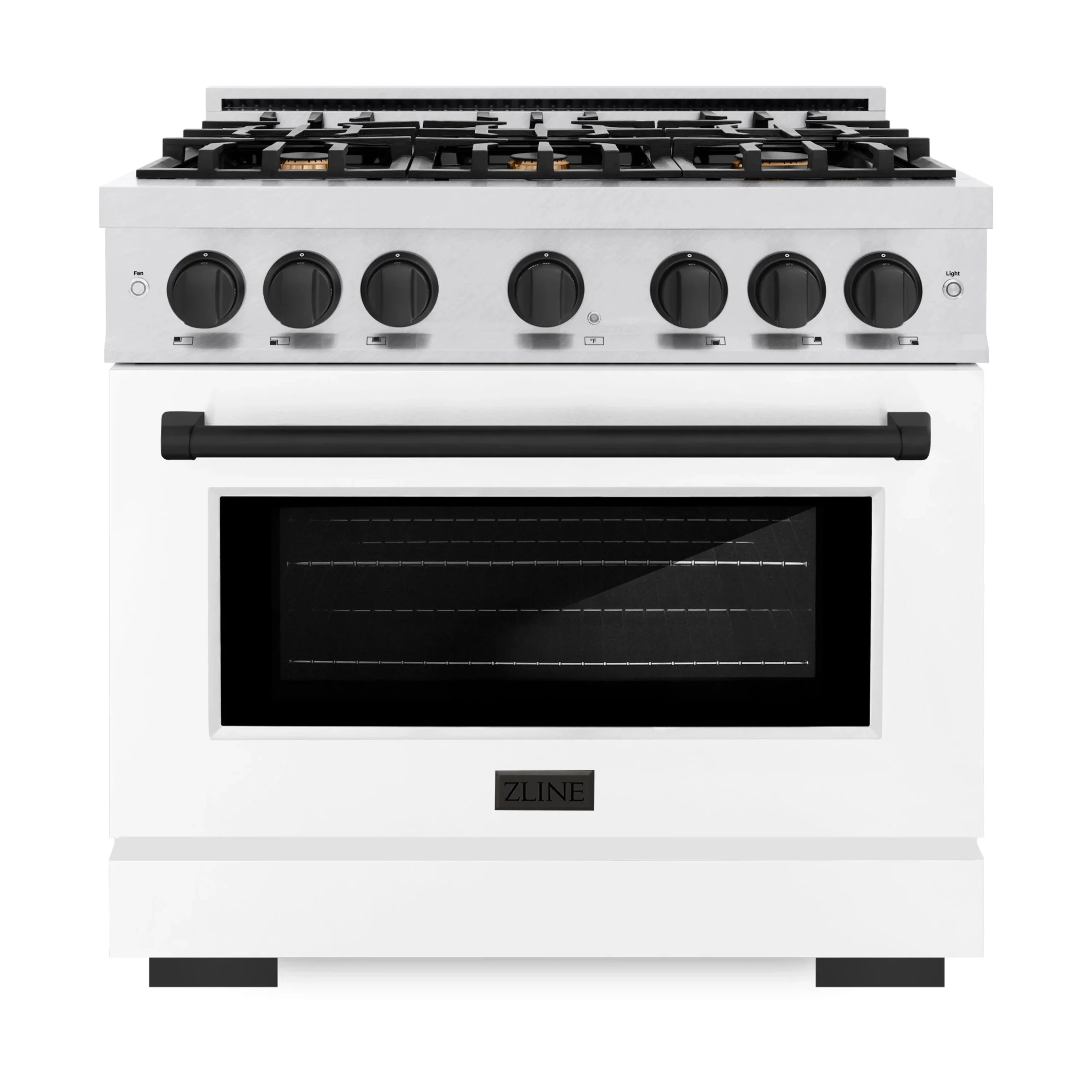 ZLINE Autograph Edition 36-Inch Select Series Dual Fuel Range with 6 Gas Burner Cooktop and 5.2 Cu. Ft. Electric Convection Oven in Satin Stainless Steel with White Matte Door and Matte Black Accents (HDRSZ-WM-36-MB)