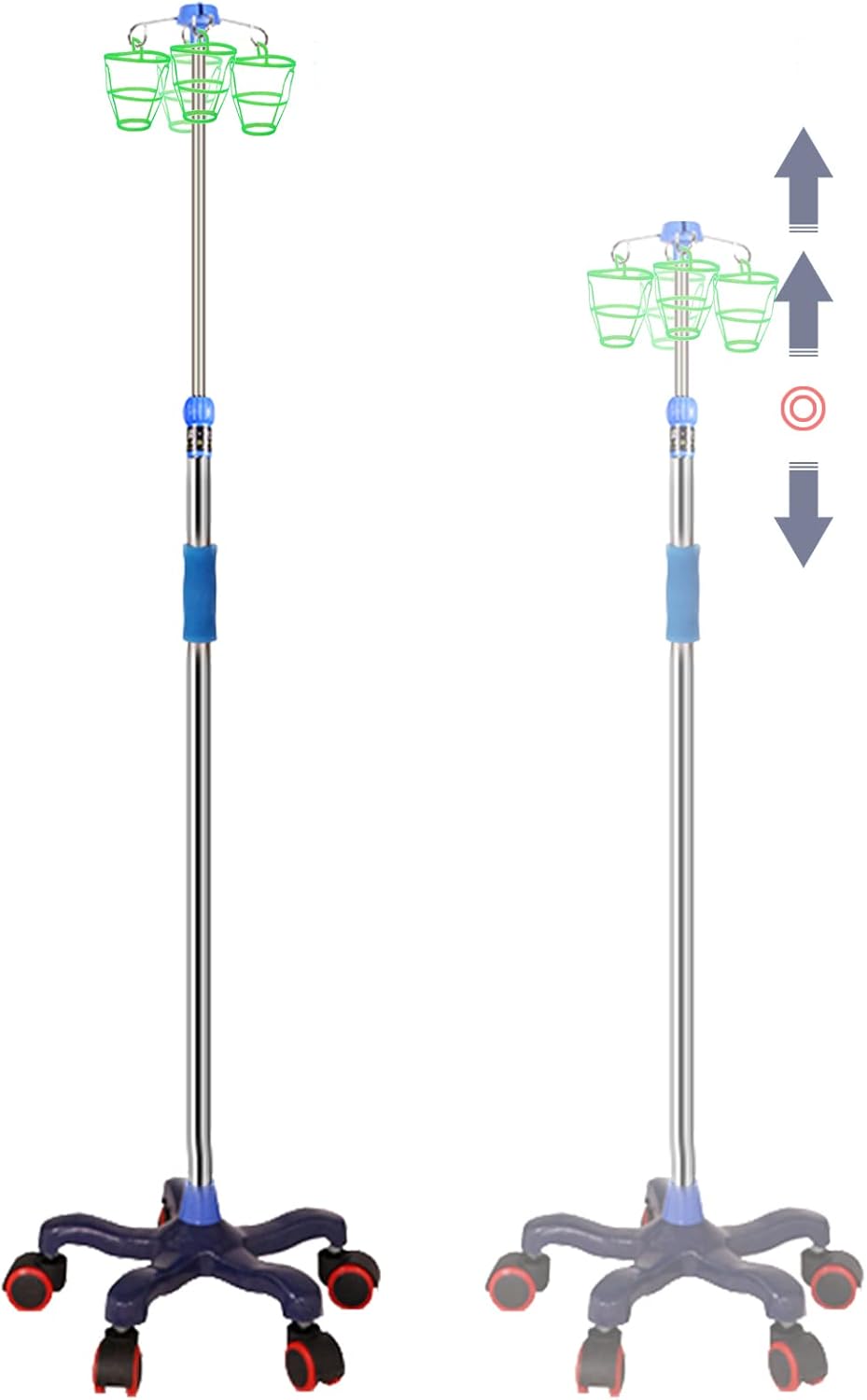 Adjustable Medical Infusion Stand with 4 Hooks - Drip Holder Pole for Hospital & Clinic Use, Height Adjustable IV Stand for Efficient Fluid Delivery