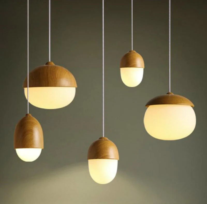 Scandinavian Wood and Glass Pendant Light