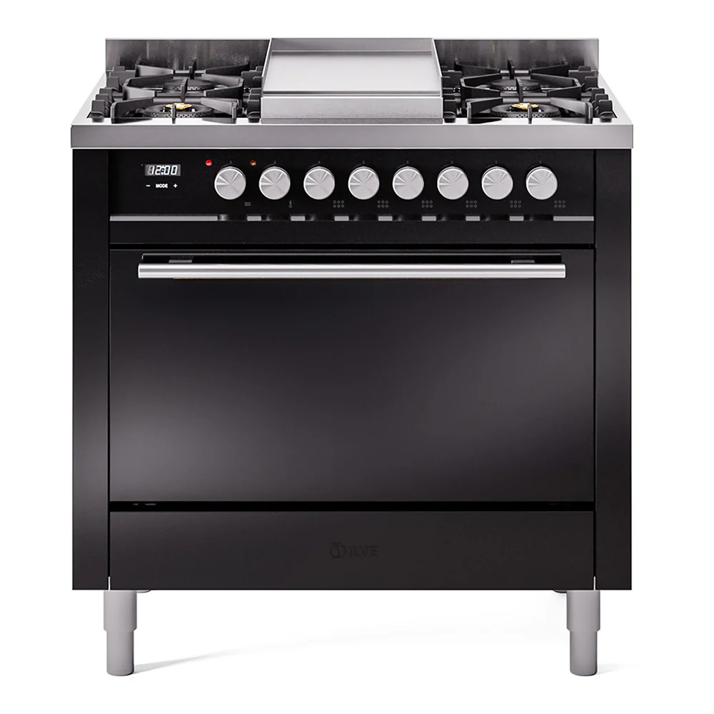 ILVE 36-Inch Professional Plus II Dual Fuel Range with 6 Burners and Solid Door in Glossy Black (UP36FQMPBK)