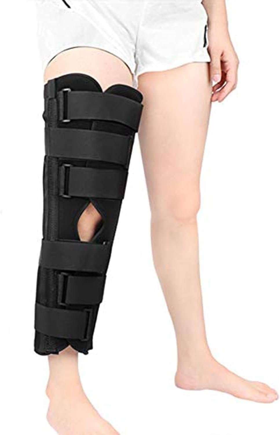 Adjustable Knee Immobilizer Brace Support, Knee Fixation Brace, Knee Joint Fixation Belt, Straight Knee Splint, Comfort Rigid Support for Joint Pain Relief Arthritis Injury Recovery Workout.(Black,X-S