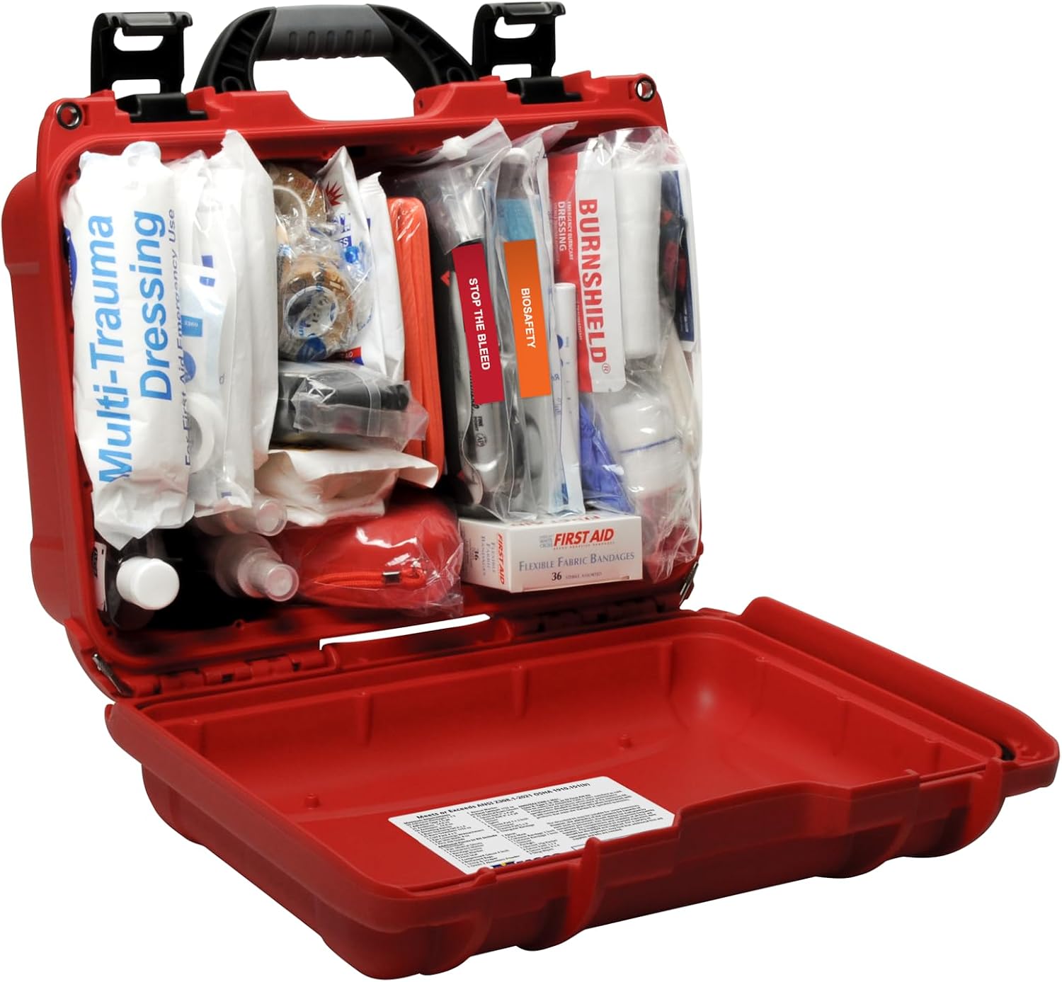 OSHA 2021 Compliance First Aid Kit in Rugged, Waterproof Case, Meets ANSI Type 2 & 4 Containers, Includes Class B First Aid Kit, Biohazard Cleanup & Bleeding Kit