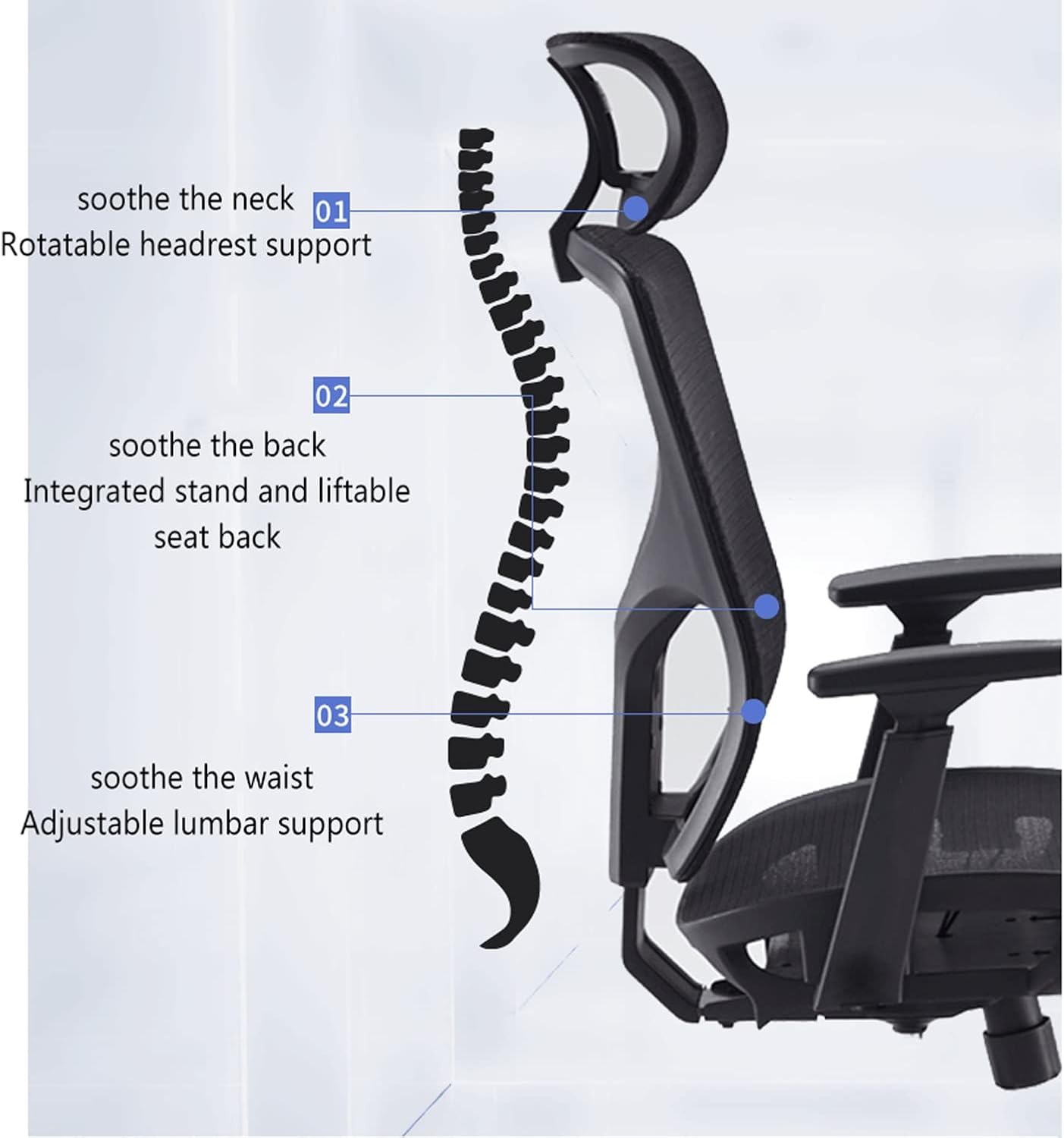 Office Chair, Breathable Mesh Executive Meeting Chairs with 3D Armrest and Headrest Support, Adjustable Lumbar Support, Ergonomic Sedentary Comfort Office Chair (Sponge Aluminum Alloy)